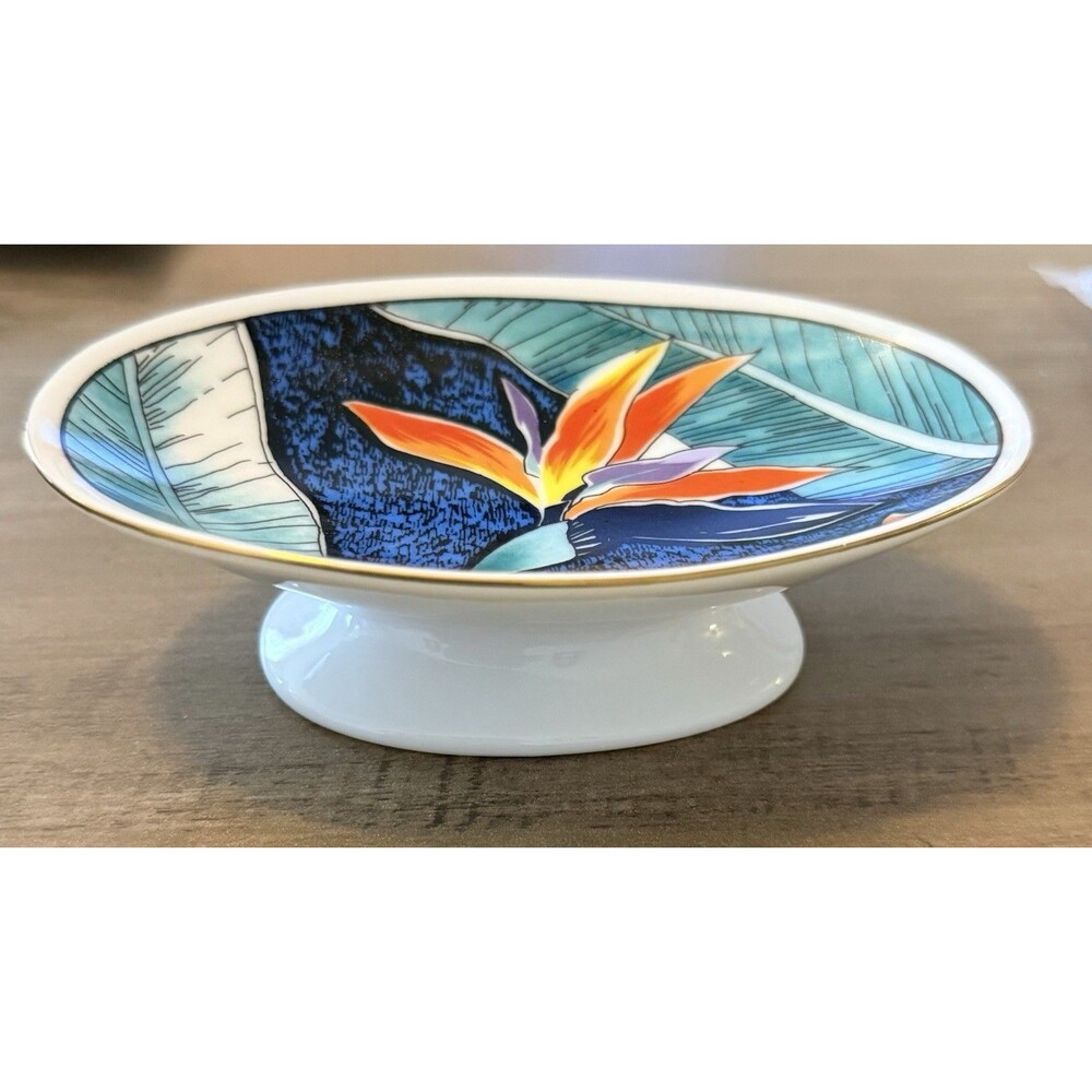 Otagiri Japanese Porcelain Tropical Floral Oval Soap Dish